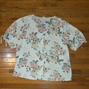 Blue and Pink Flutter Sleeve Boxy Blouse